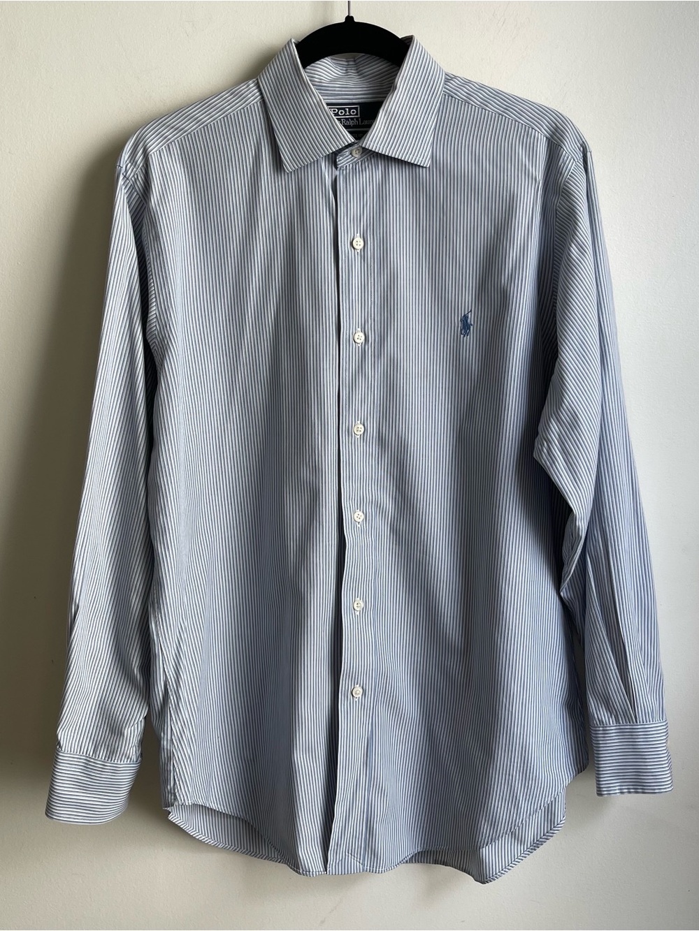 Vintage 90s Polo Ralph Lauren Philip Shirt Button Stripe Blue Cotton 15.5 32/33